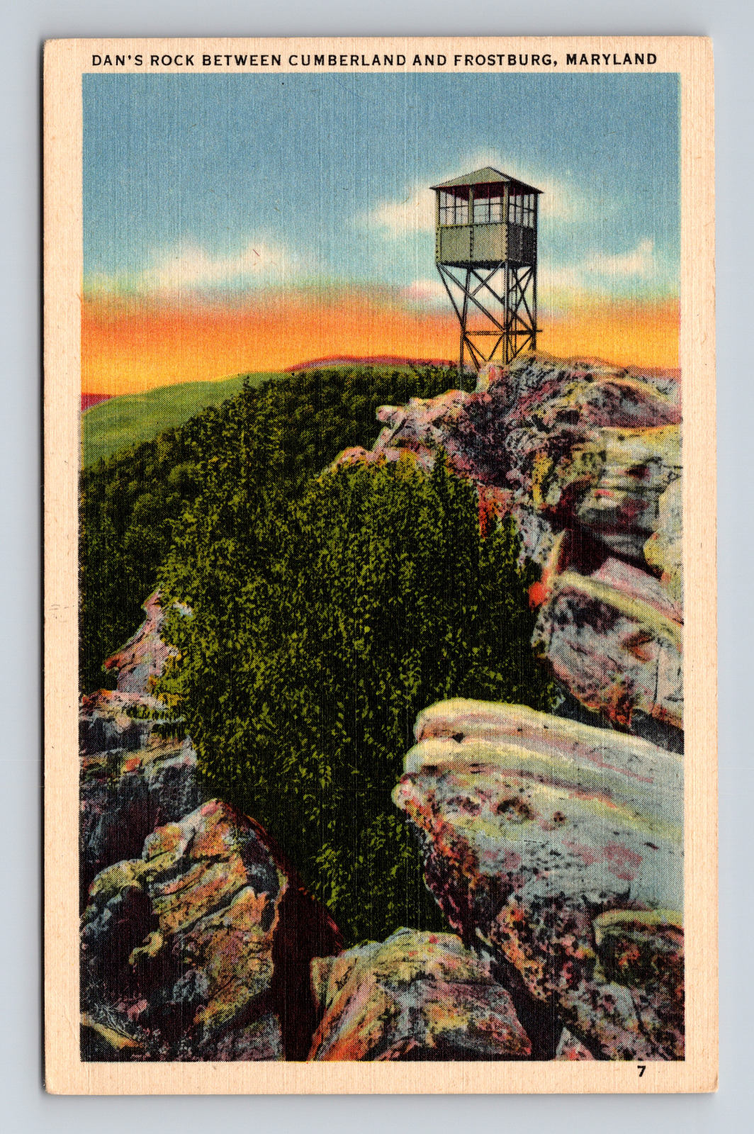 Linen Postcard Cumberland MD Maryland Ran's Rock Tower Frostburg