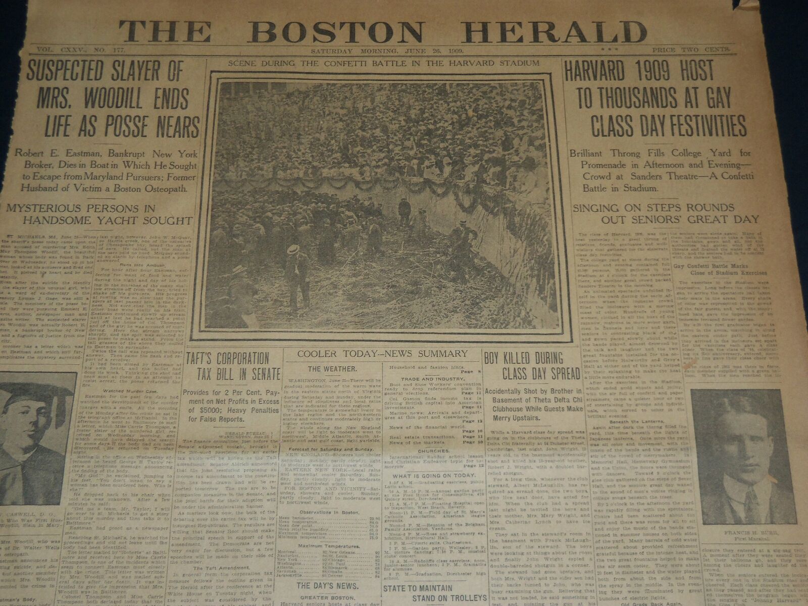 1909 JUNE 26 THE BOSTON HERALD - HARVARD HOST TO THOUSANDS AT CLASS DAY - BH 369