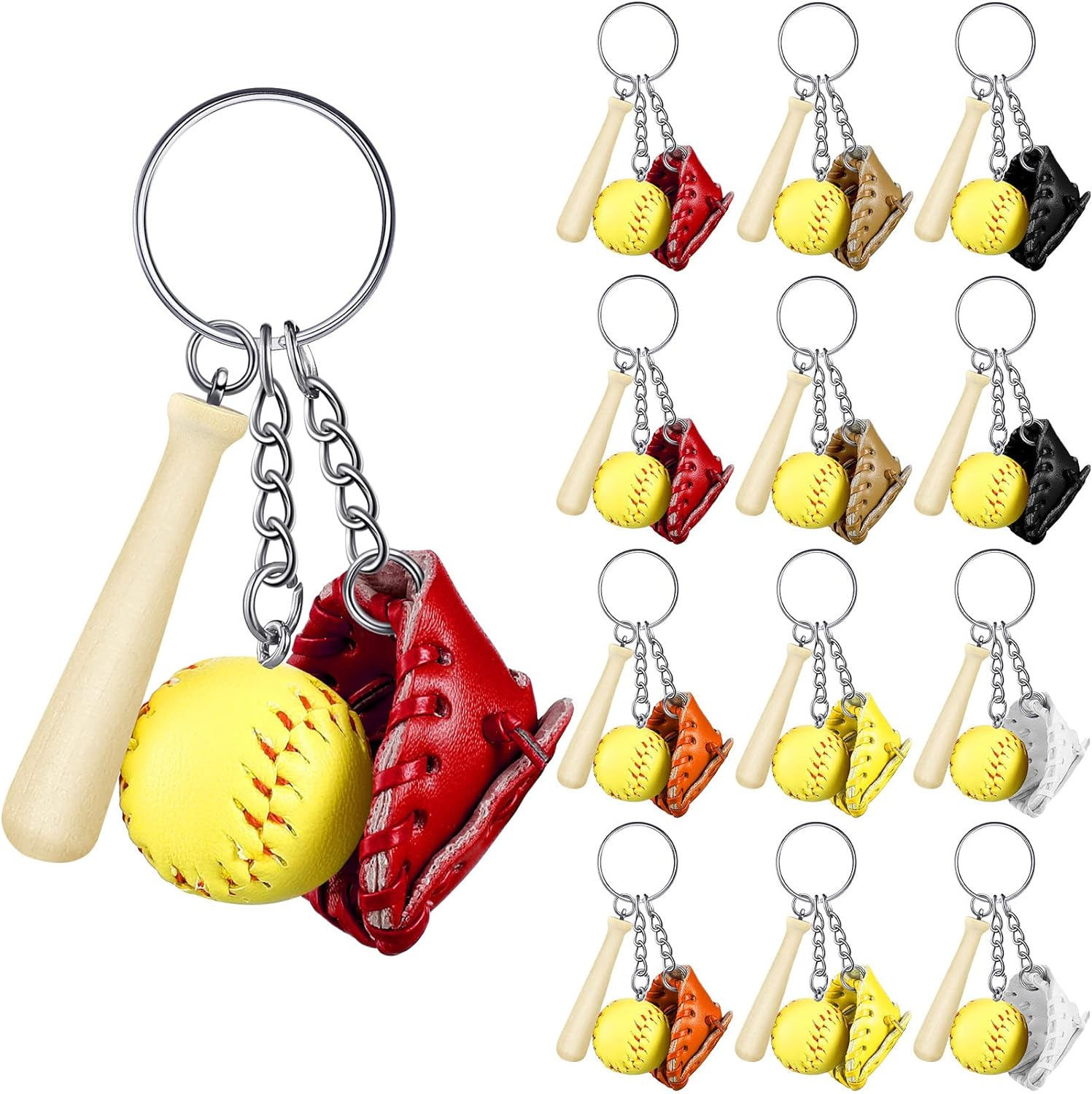 Softball Keychain Mini Wooden Bat Softball Keyring Softball Keychains for Girls