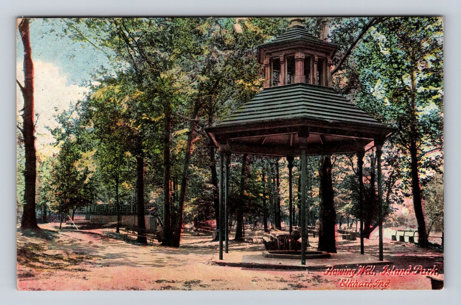 Elkhart IN-Indiana, Howing Well, Island Park, Antique, Vintage Souvenir Postcard