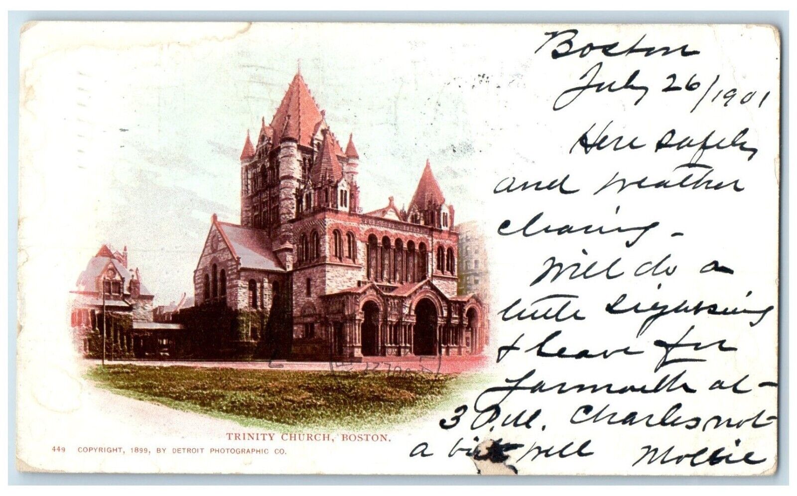 1901 Trinity Church Chapel Exterior Field Building Boston Massachusetts Postcard