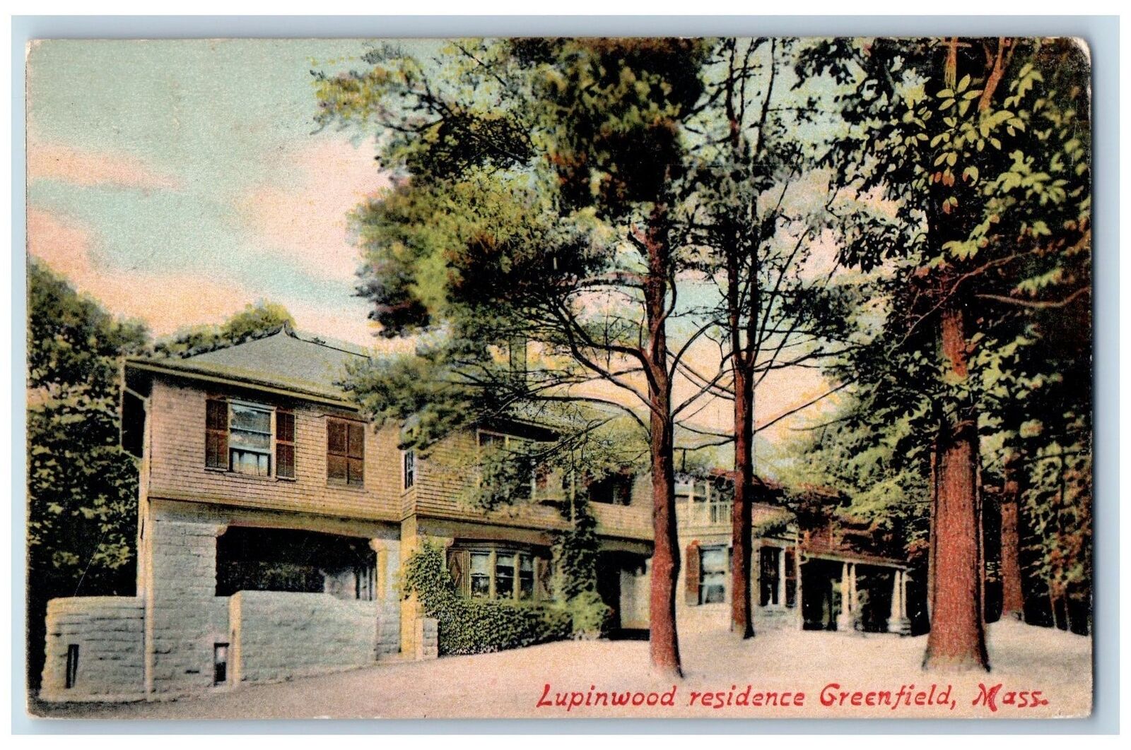 1908 Lupinwood Residence House Building Greenfield Massachusetts Antique Postcar