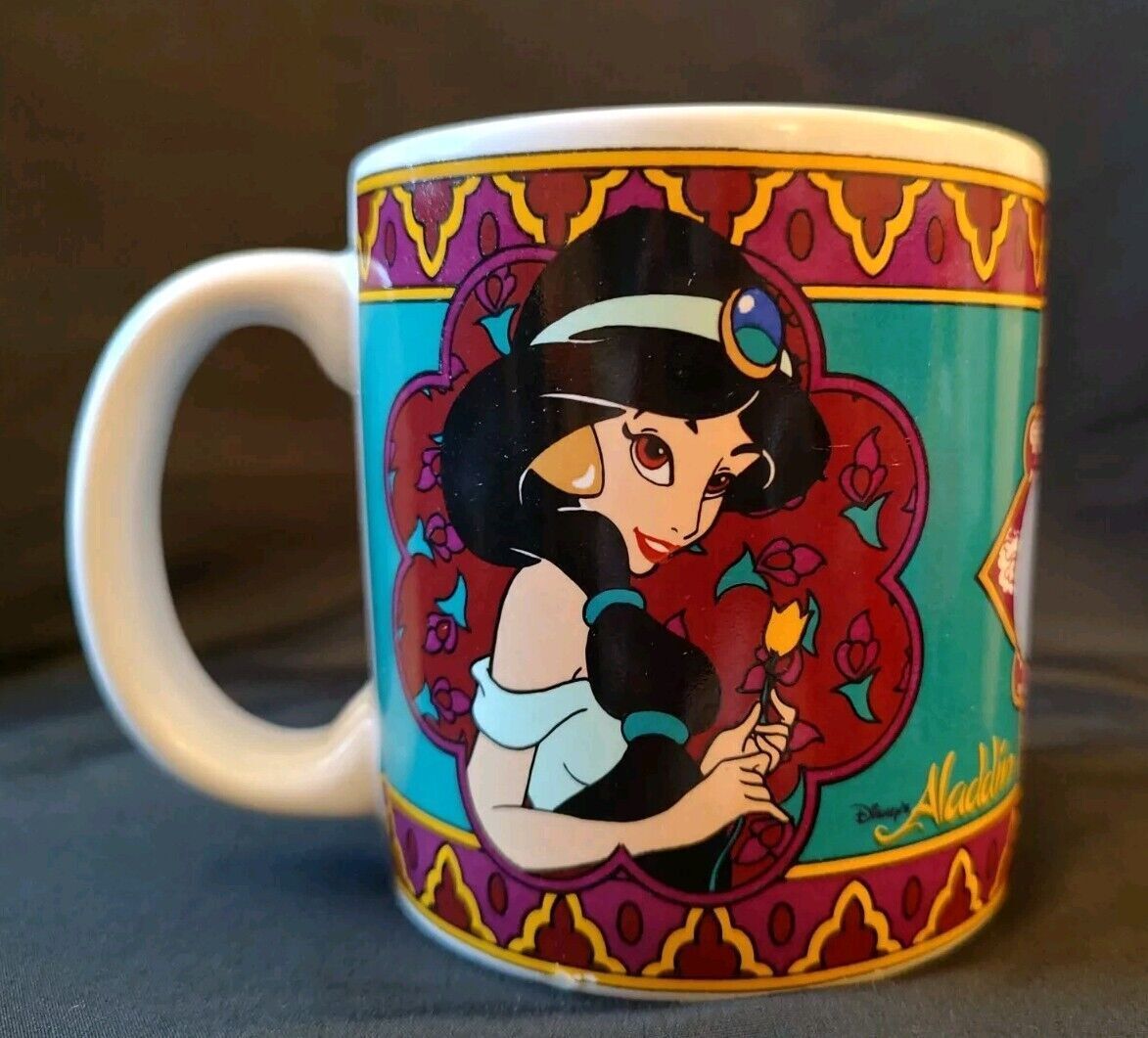 1990’s Vintage Disney Alladin Jasmine Genie Coffee Mug Retro Purple Teal