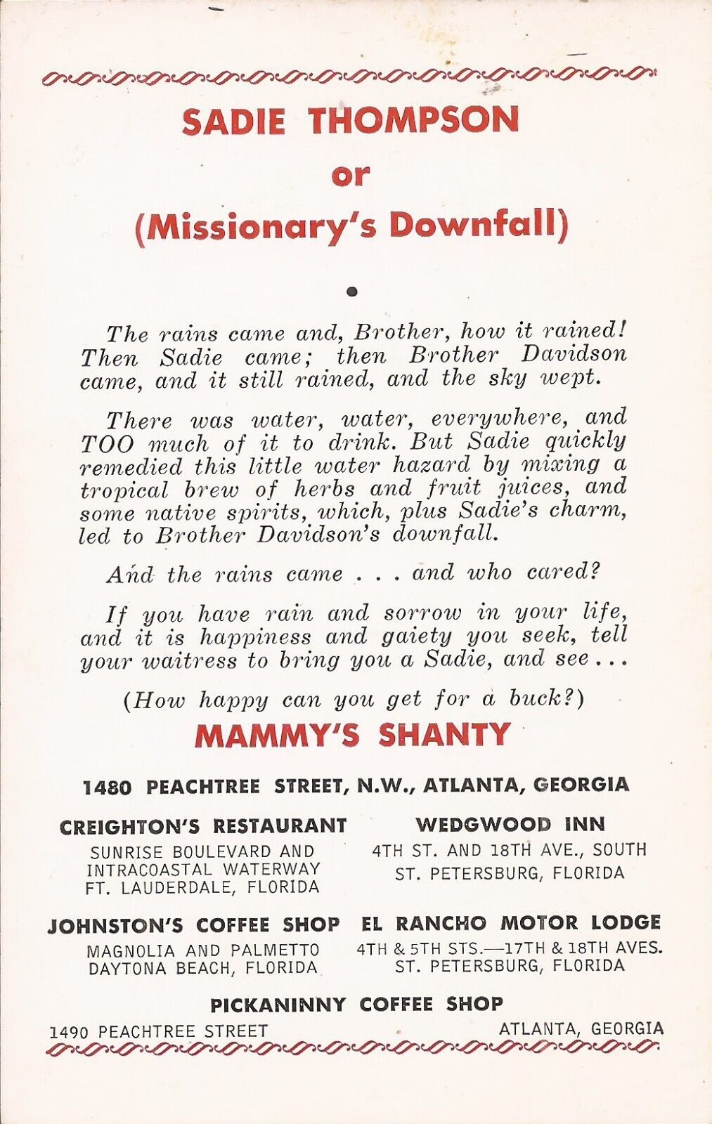 Atlanta, GEORGIA - Mammy's Shanty Restaurant - ADVERTISING