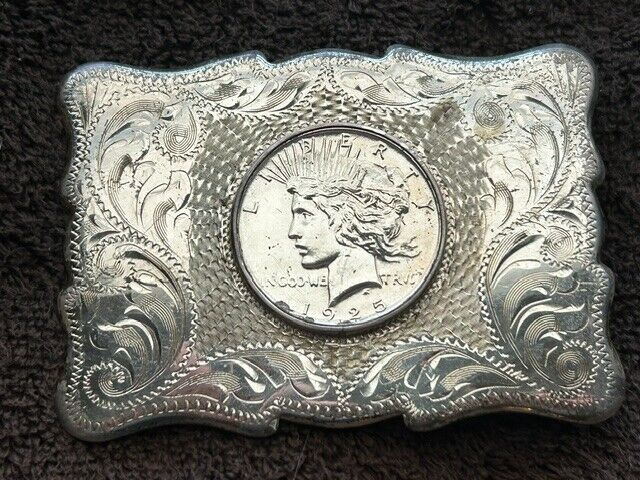 Vintage 1925 Silver Dollar Sterling Frontier Buckle Signed