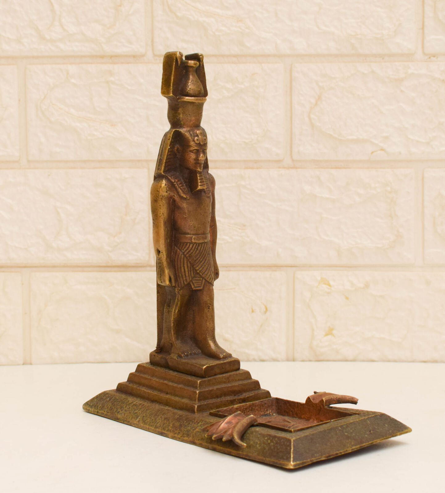 Vintage Egyptian Brass Statue-Ashtray- Decorative-King Ramses-Egyptian Revival