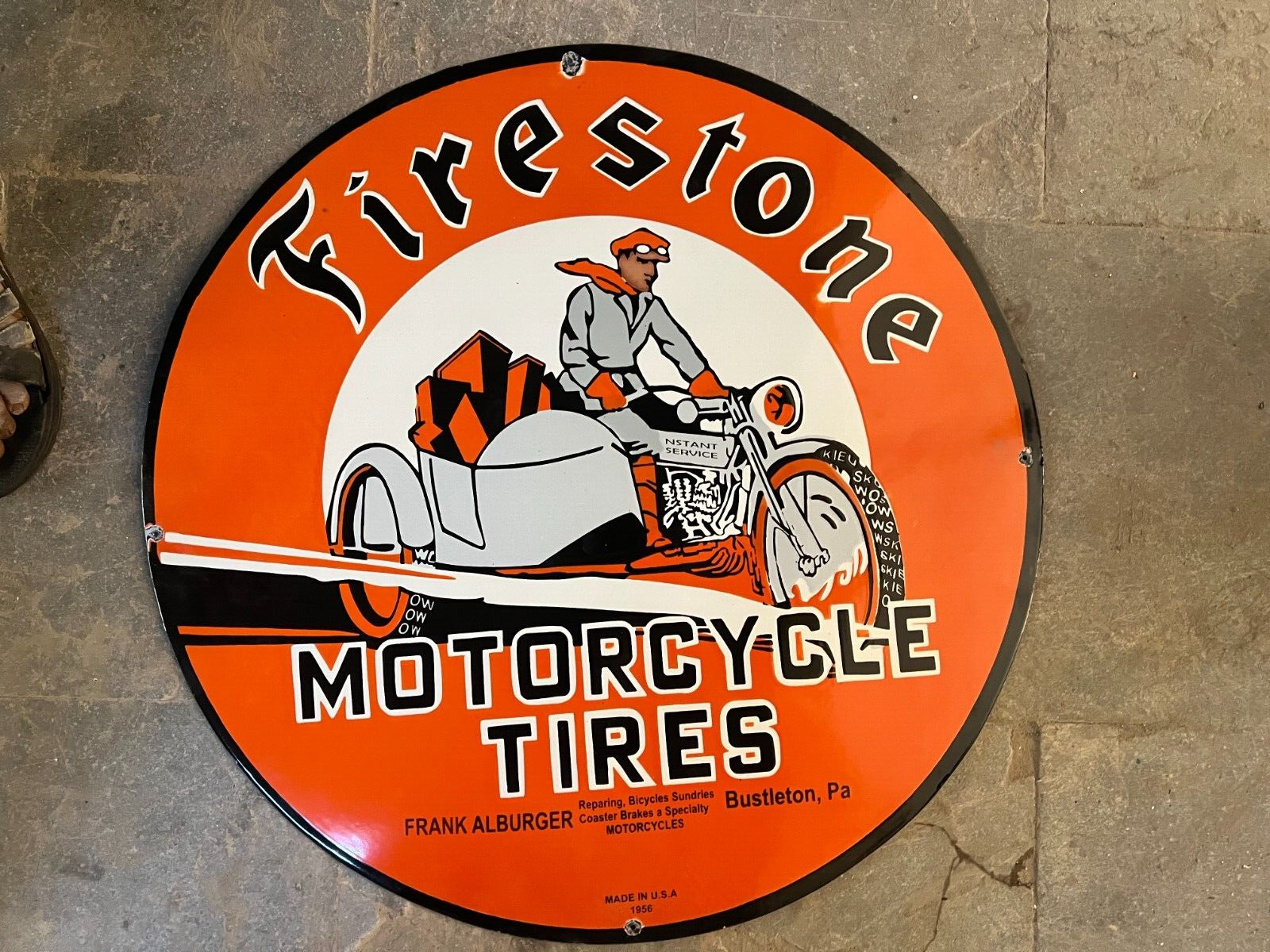 RARE PORCELAIN FIRESTONE  ENAMEL SIGN 30X30 INCHES DOUBLE SIDED