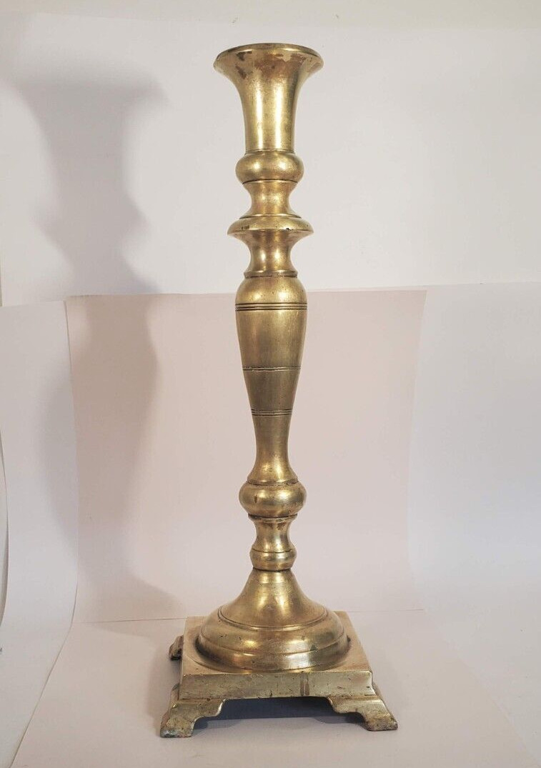 17 inch Antique 18th 19th century Brass Candlestick Baluster Shape Footed Base