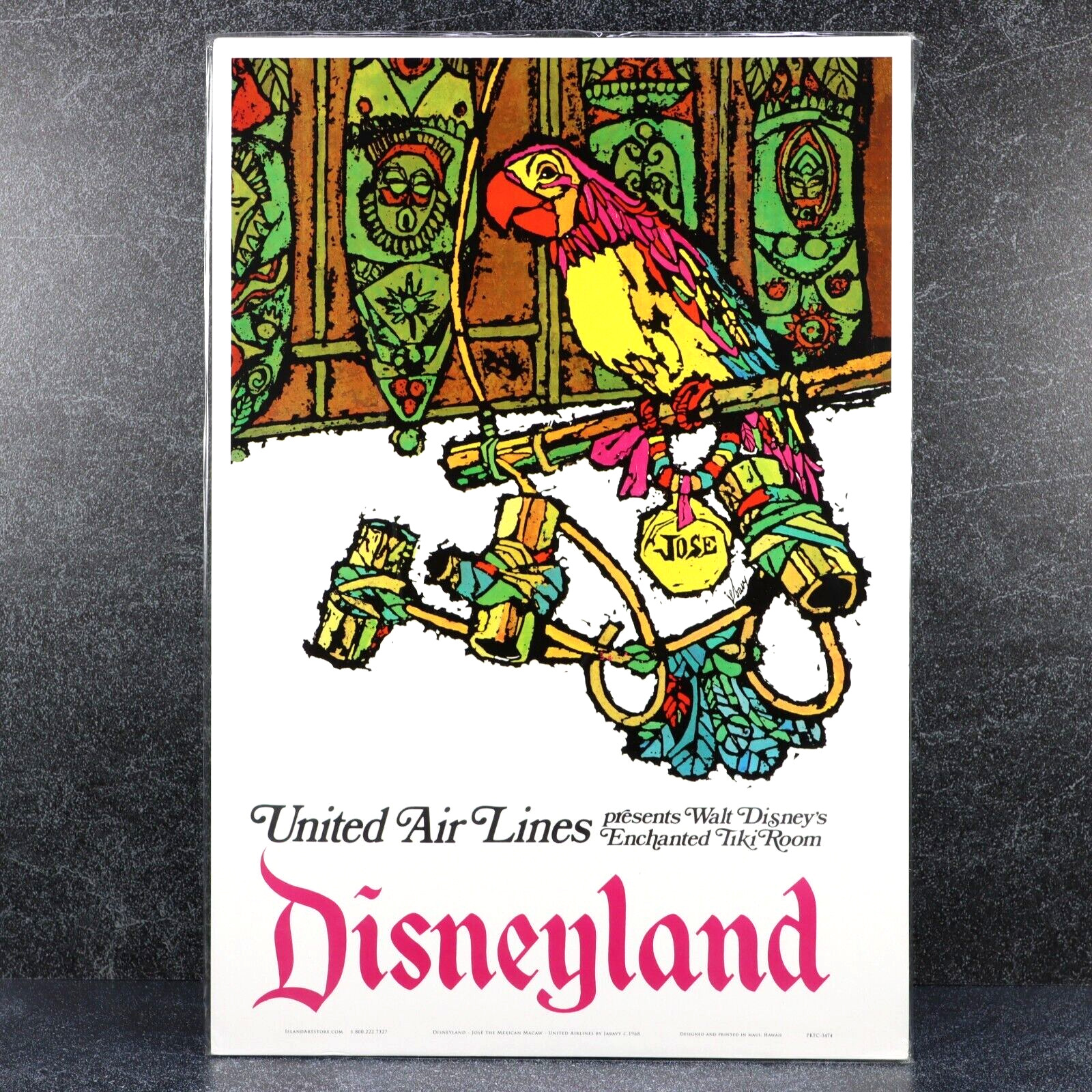 Disneyland United Airlines Ad Print Pacific Island Art Tiki Room Jabavy Sealed