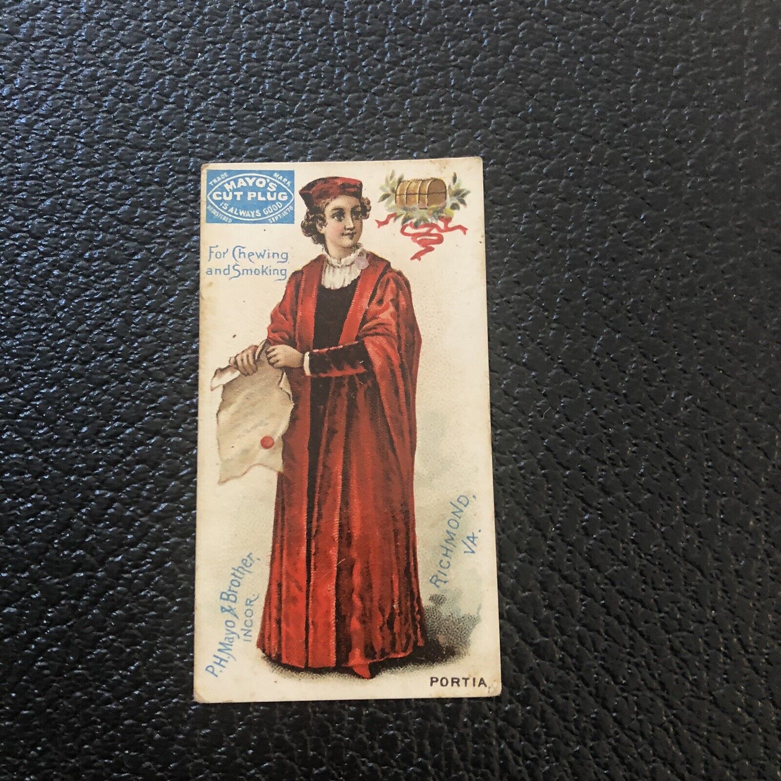 1888 Mayo's Cut Plug Tobacco Card Shakespeare Portia