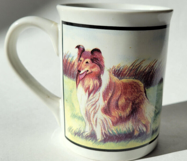 Dog Lovers Mug Rough Collie Dog in a Field of Grass Typography on Handle See Pic