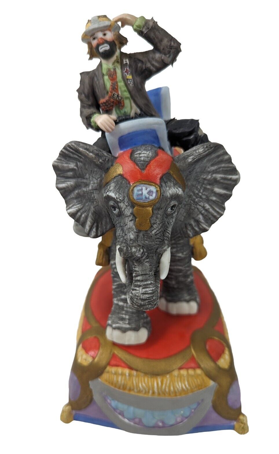 Vintage Emmett Kelly Clown On Elephant At The Circus Figurine Music Box 40 Years