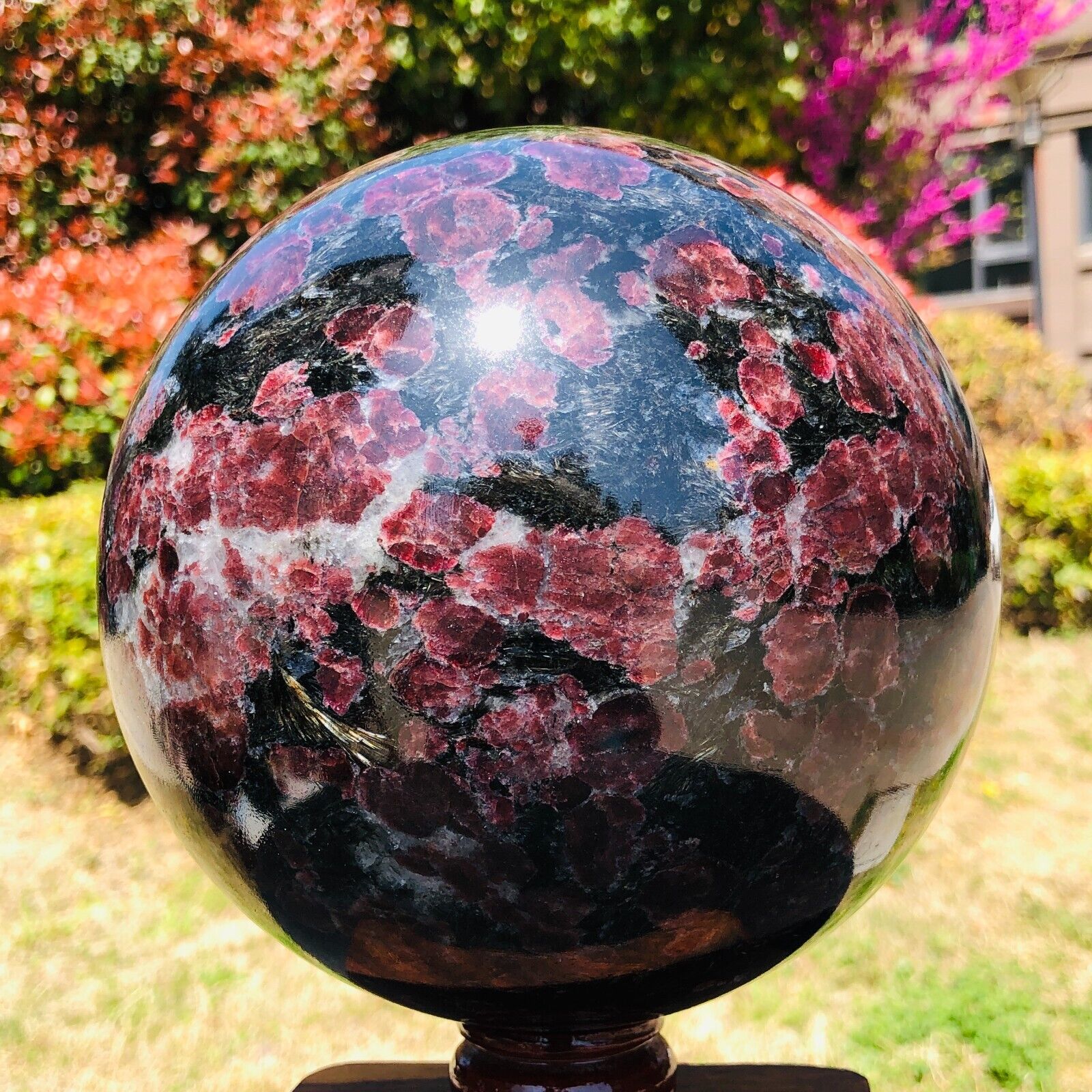 16.19LB Large Natural Garnet Sphere Crystal Firework Stone Ball Reiki Healing