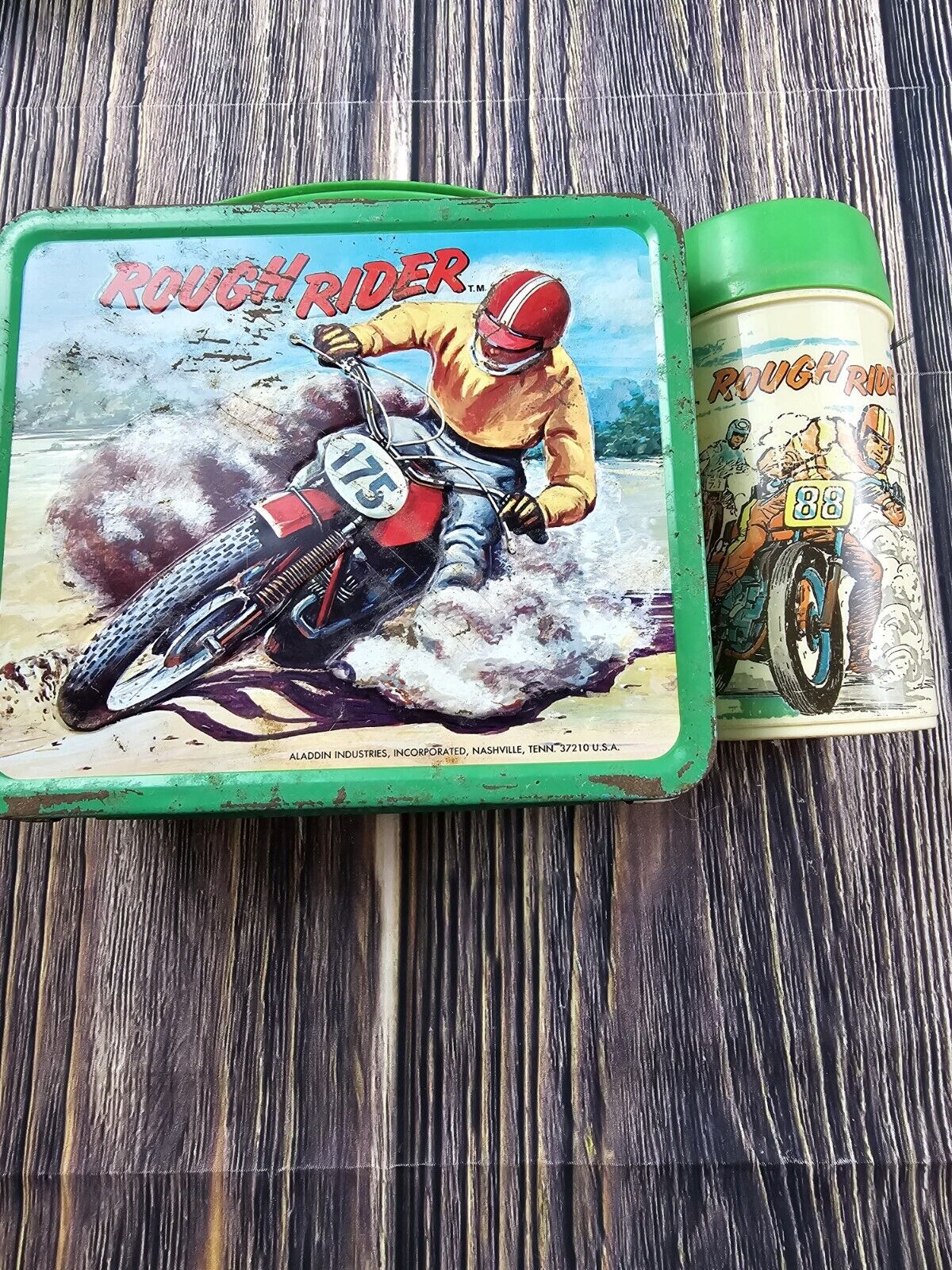 Vintage 1970's Rough Rider Metal Lunch Box With Thermos 