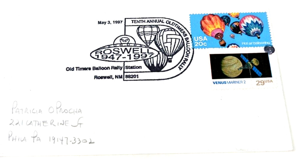 Vintage 1997 Roswell, NM Alien Old Timers Balloon Rally Stamp Philatelic #1A