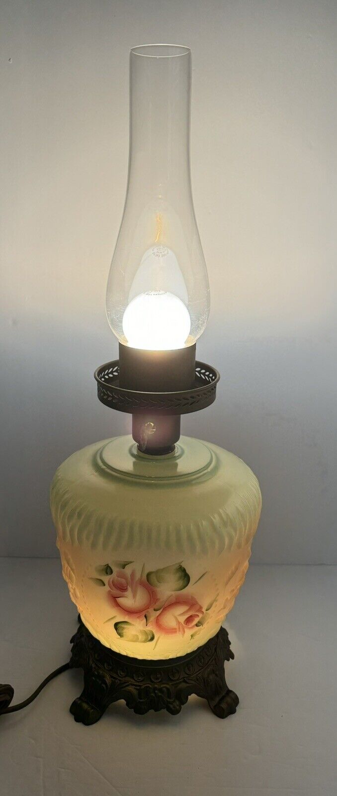 Vintage Painted Glass Electric 3-way Table Night Light Lamp - NO SHADE WORKS 