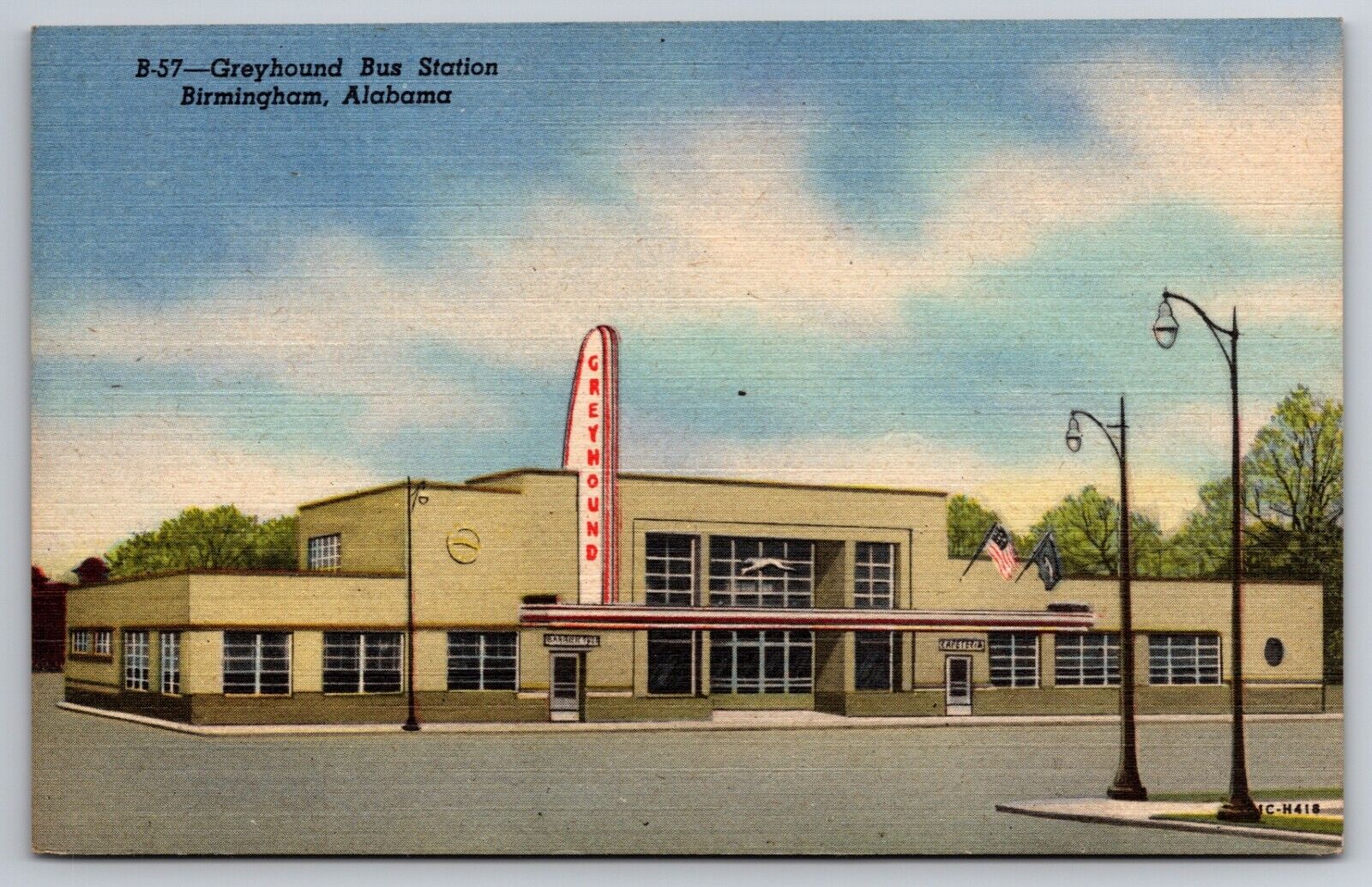 Greyhound Bus Station Birmingham Alabama AL Linen c1940 Postcard