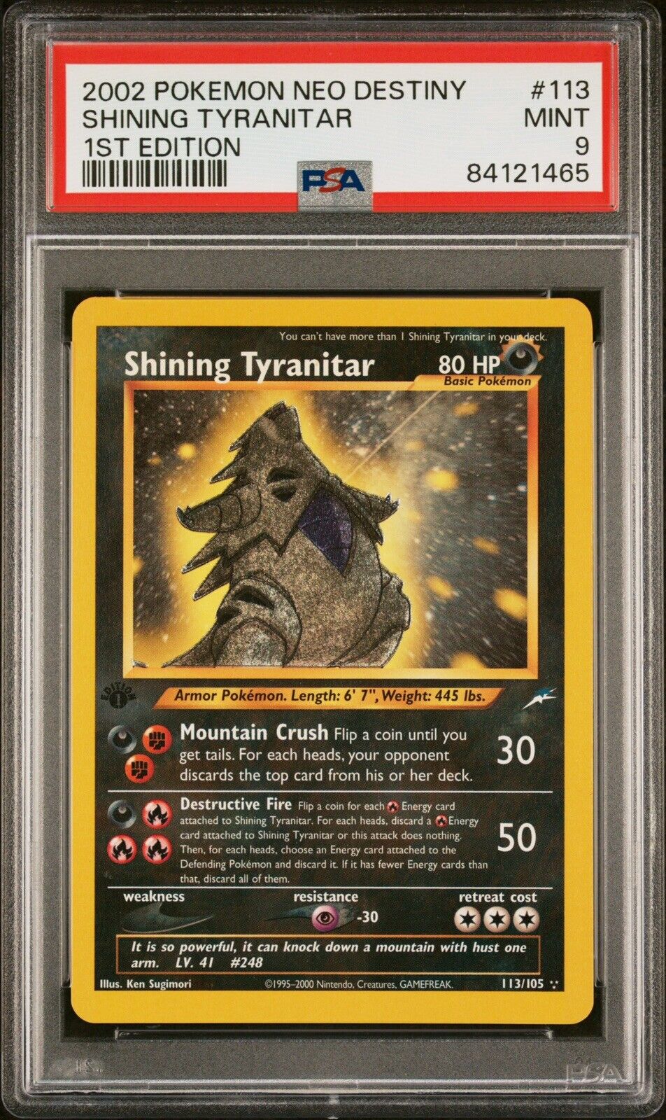 Shining Tyranitar 113/105 Neo Destiny 1st Edition Pokemon Card PSA 9 MINT