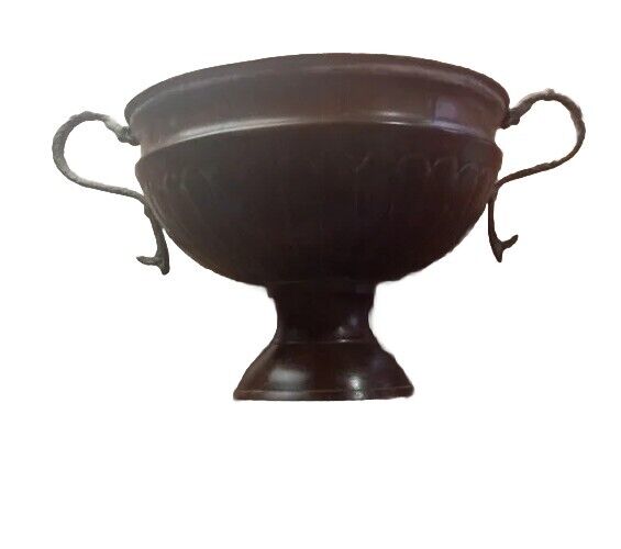 Vintage Metal Vase Bowl Planter Pedestal Handles