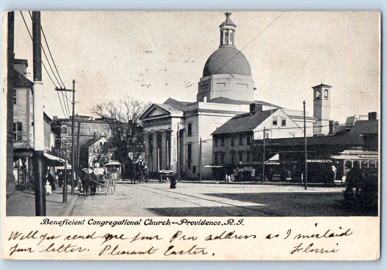 Providence Rhode Island Postcard Beneficient Congregational Church 1907 Vintage