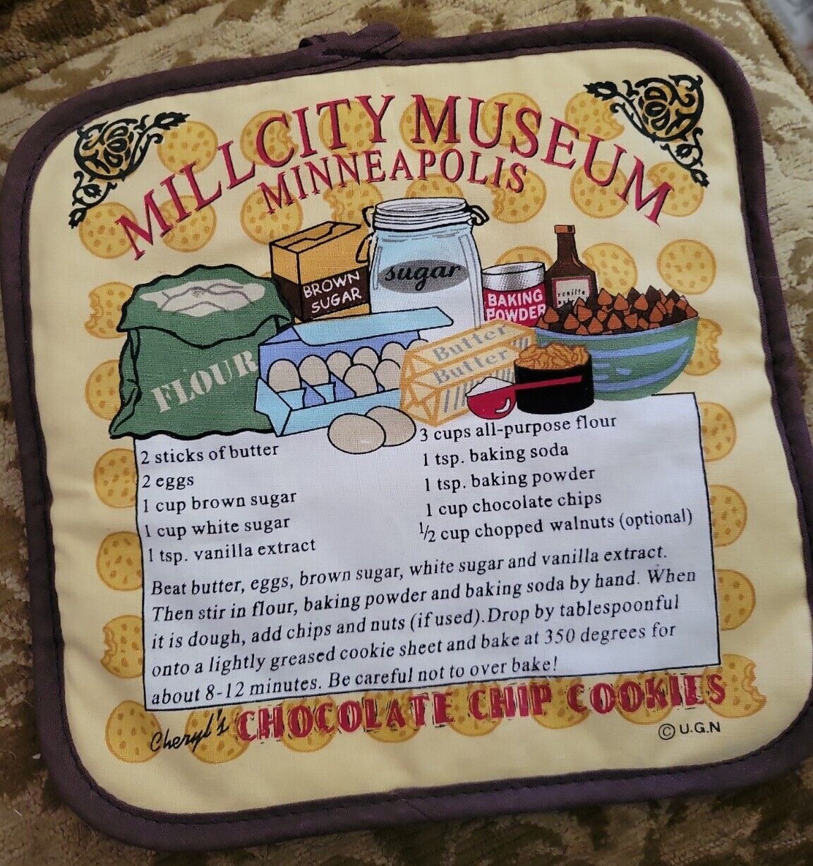 Vtg Mill City Museum Minneapolis Cheryl's Cookie Recipe Hot Pad Pot Holder