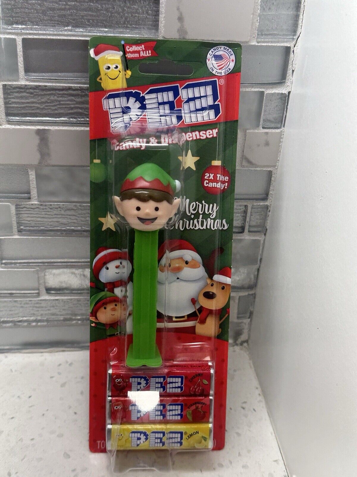 Pez Dispenser MERRY CHRISTMAS Green Elf with Candy Made in USA  New In Package