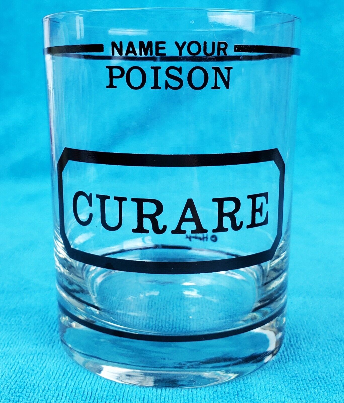 CURARE Signed Houze Name Your Poison Lowball Bar Glass Cocktail Liquor MCM RARE
