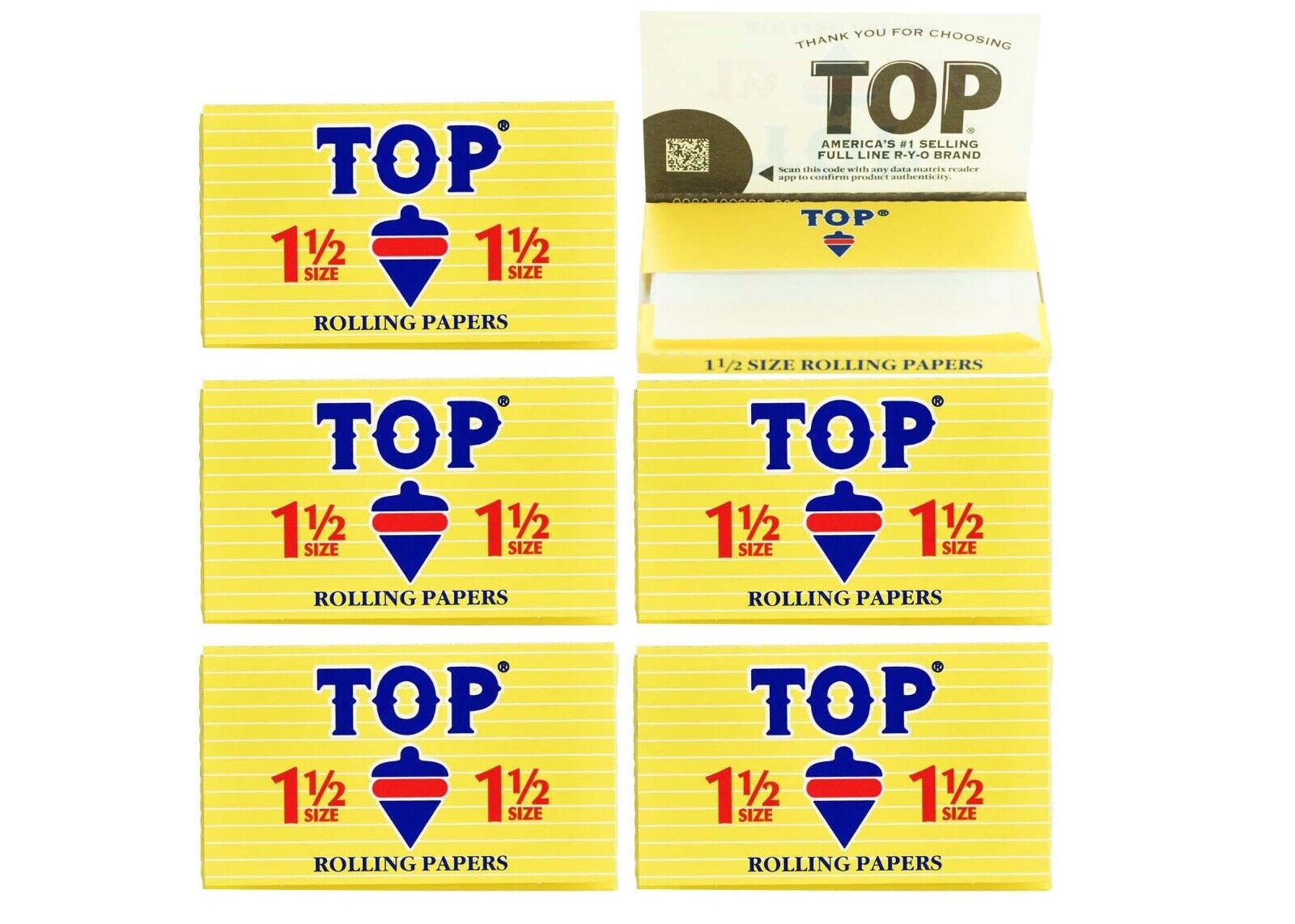AUHTENTIC 11/2 Top Fine Gummed Cigarette Rolling Papers 6 Booklets