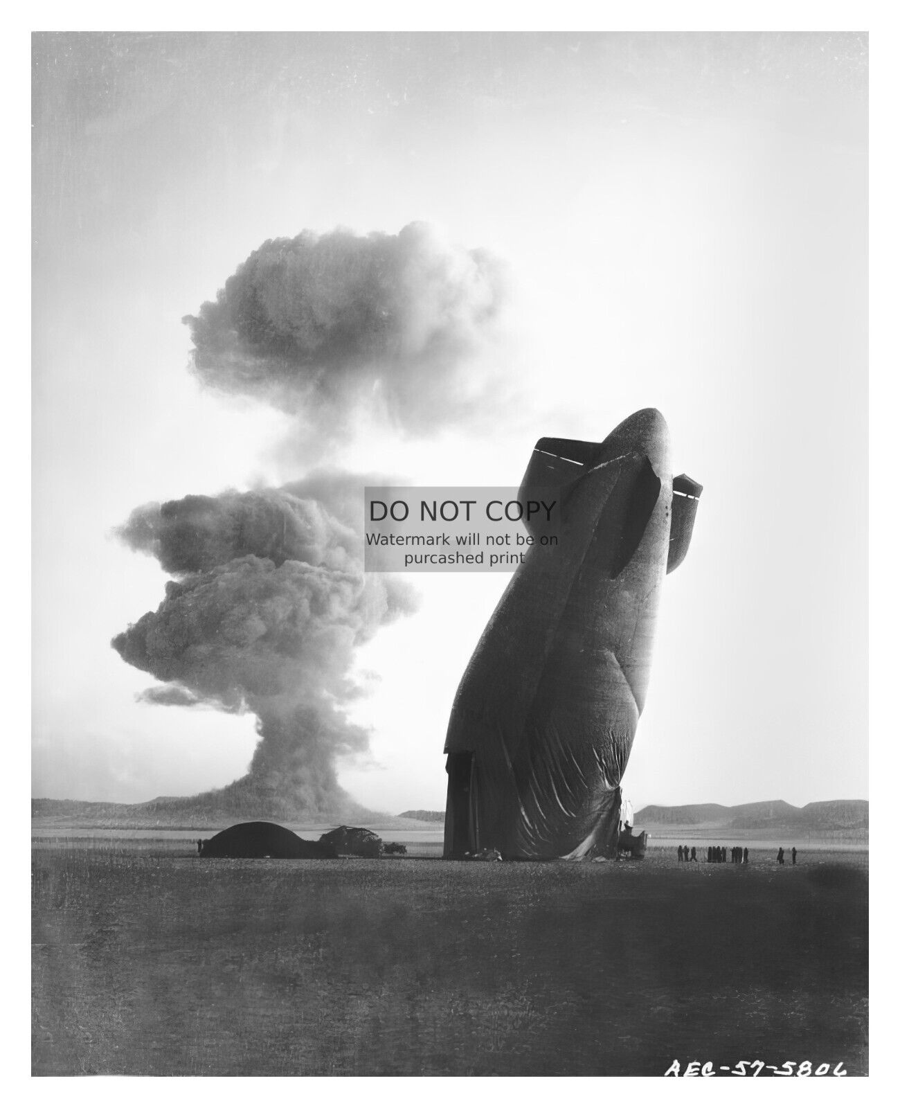 GOODYEAR BLIMP CRASHES AFTER NUCLEAR BOMB TEST MUSHROOM CLOUD 1957 8X10 PHOTO