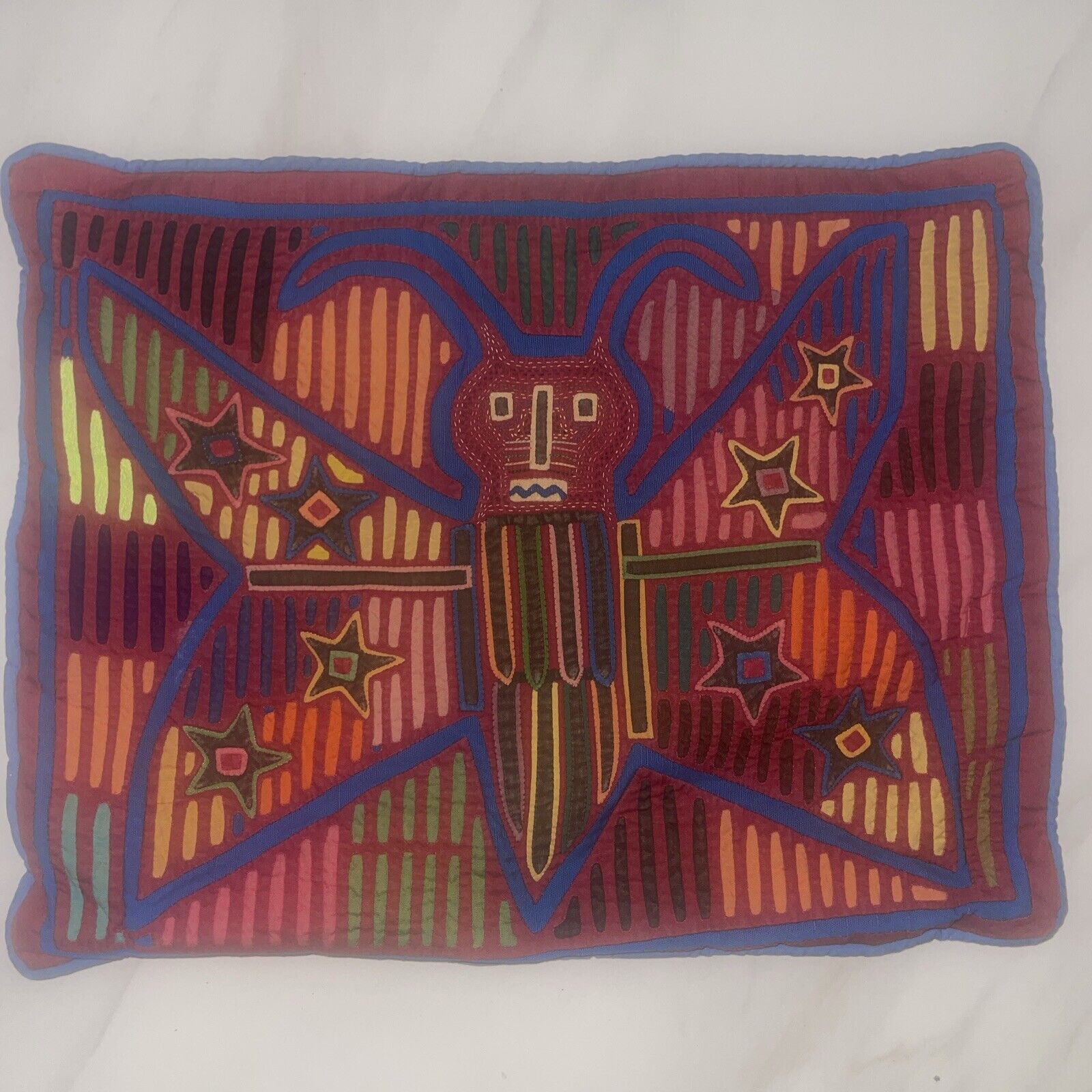 Vintage MOLA of Toucan Pillow made by Kuna women of Panama  approx. 15”x12”