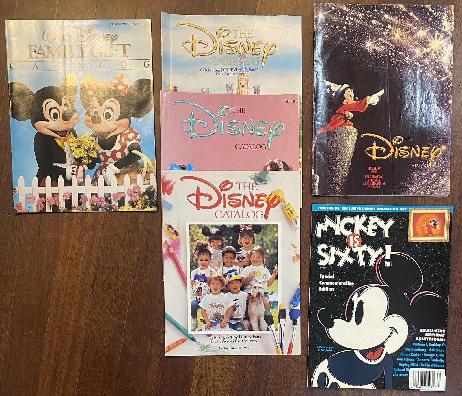 Walt Disney Catalogs 1988, 1990 & a MICKEY IS SIXTY Magazine Lot of 6