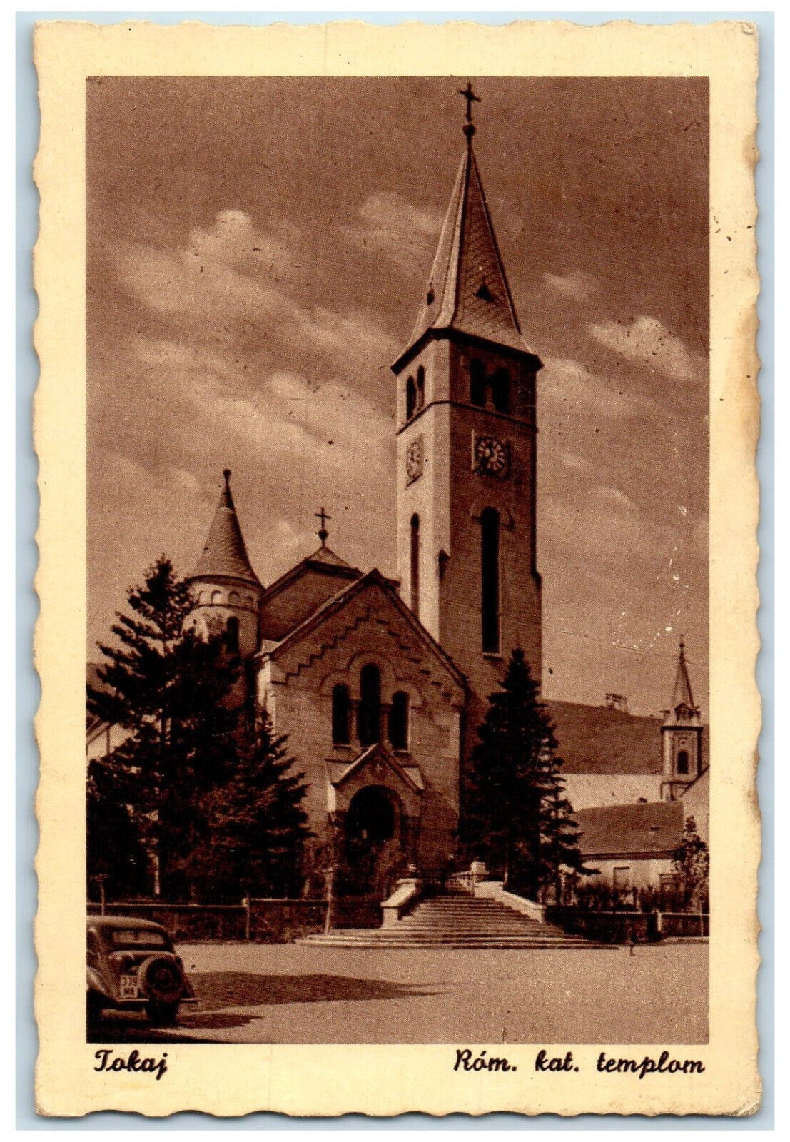 c1920\'s Entrance to Tokaj Rom Kat Templom Hungary Posted Antique Postcard