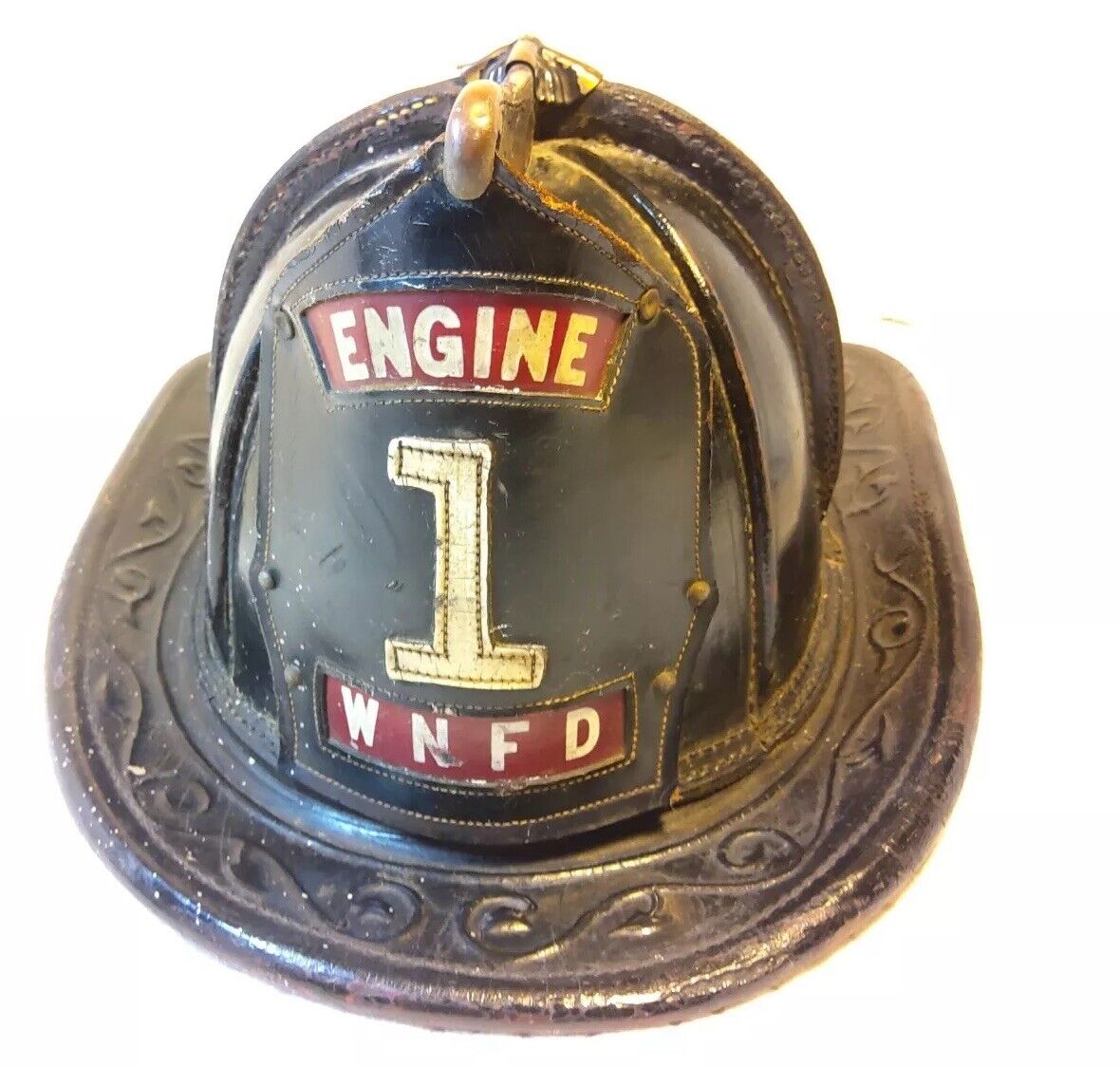 Vintage Cairns & Brother Leather Fire Helmet WNFD, Engine #1, Nice