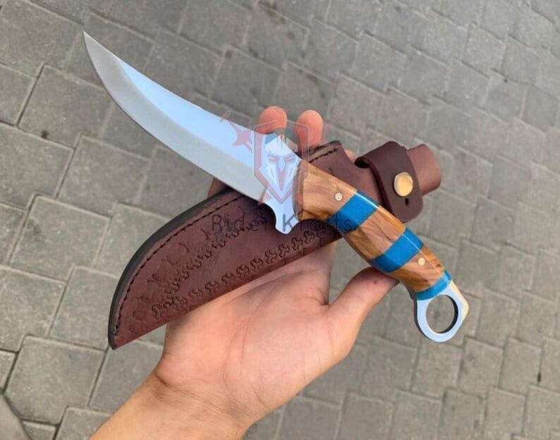 Handmade Custom Hunting Knife Stabilized Olive Wood Handle With Steel Blade