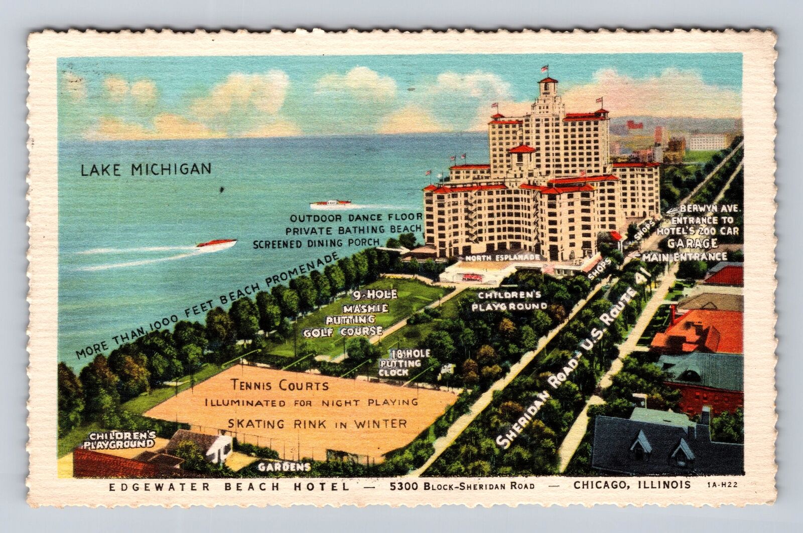 Chicago IL-Illinois, Aerial Edgewater Beach Hotel, Vintage c1933 Postcard