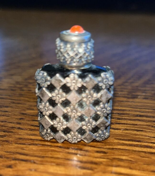 Vintage 1930s Sterling Encased Miniature Perfume Bottle Cabochon Made In France