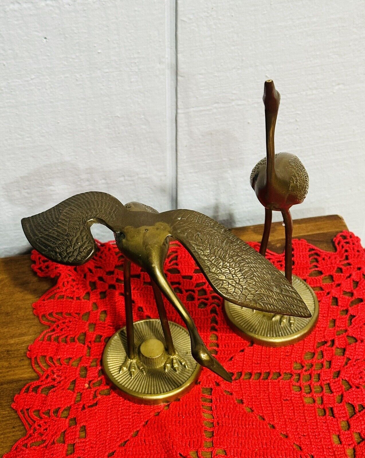 Vintage Pair of Leonard Solid Brass Cranes Herons Birds
