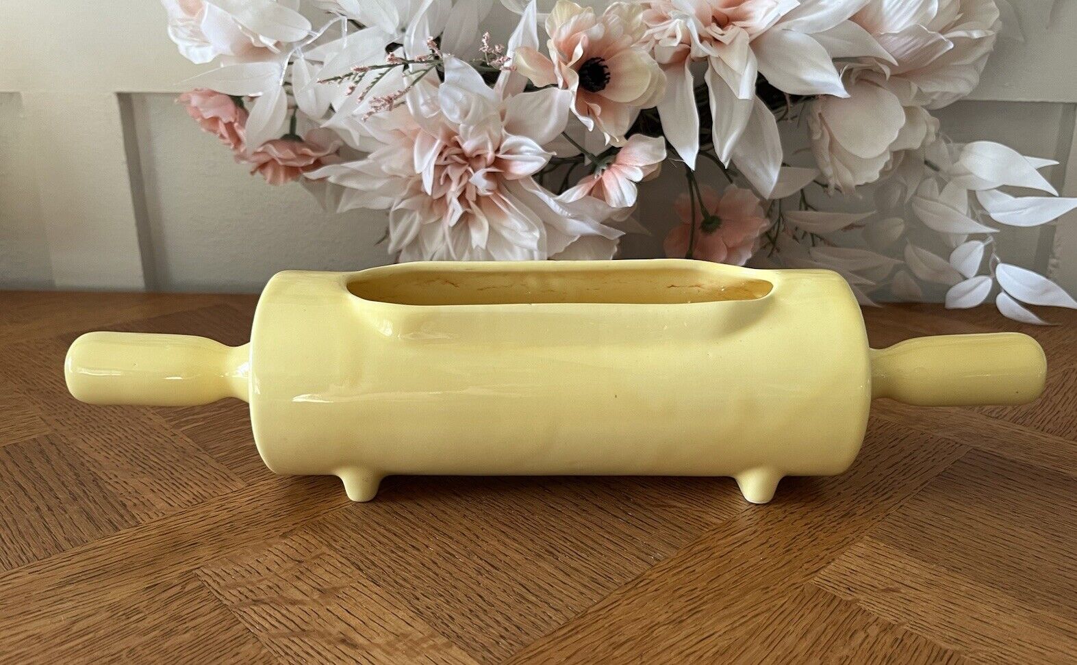 Vintage Camark Pottery Yellow Rolling Pin Planter Footed