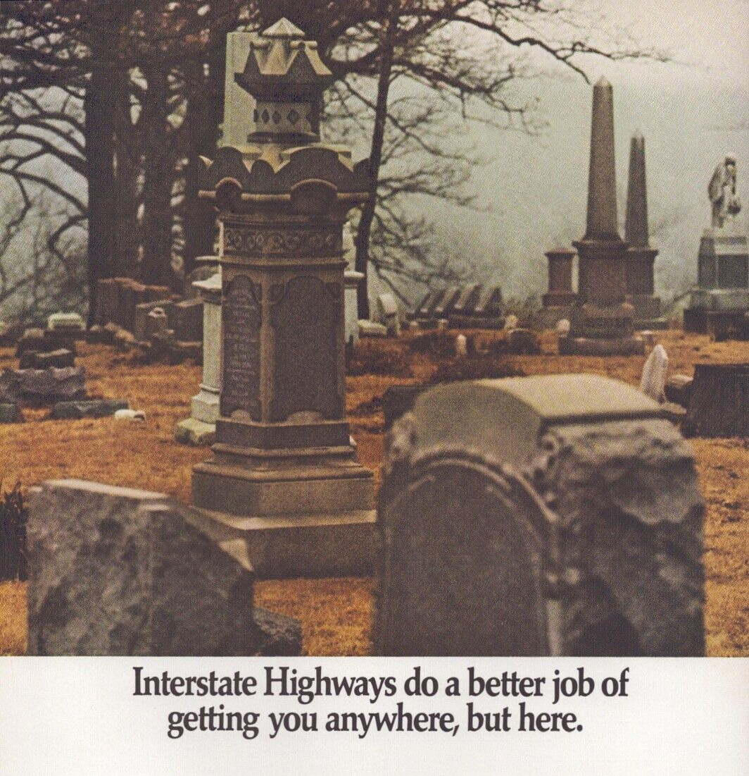 Caterpillar Interstate Road Construction Cemetary Graves Vintage Print Ad 1971