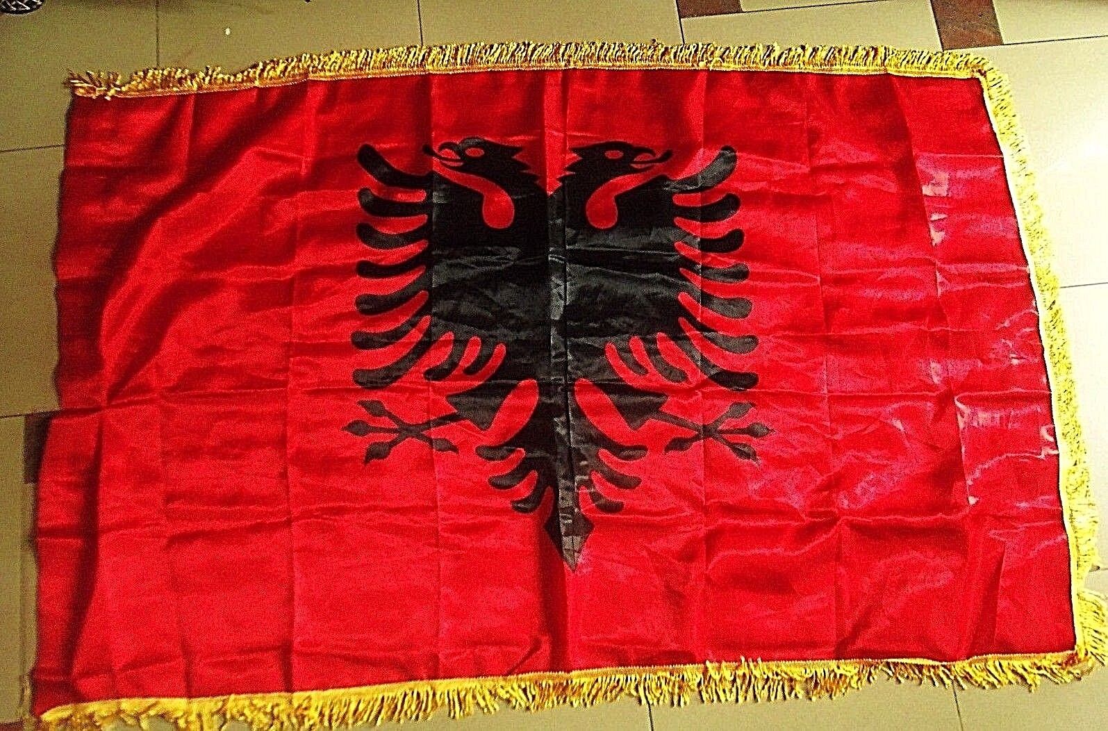 NEW ALBANIAN  EAGLE FLAG WITH FRINGE-130 CM X 90 CM-ALBANIA SOUVENIR-SPORT-CUTE