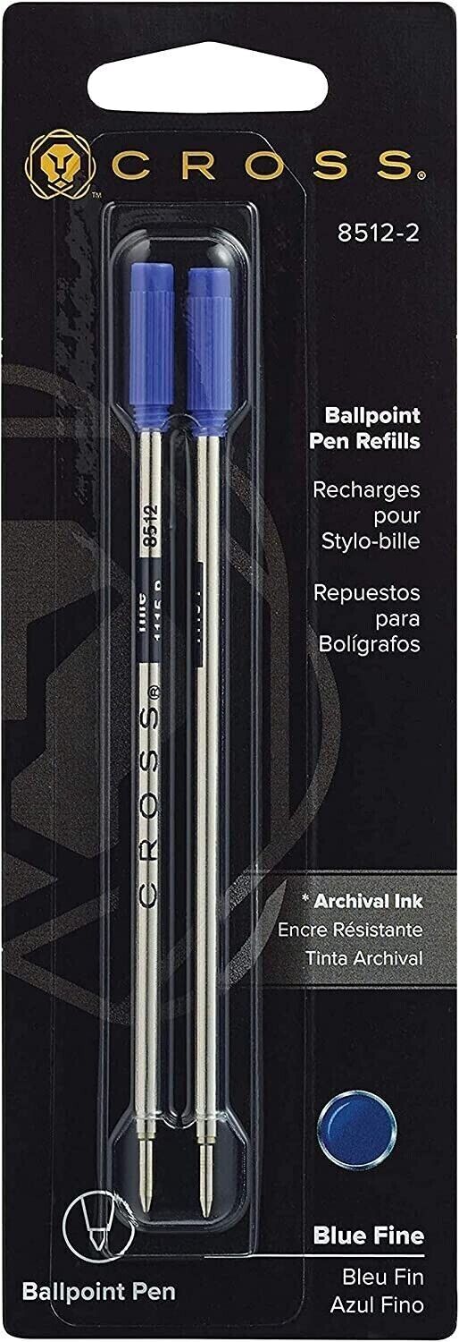 Cross Genuine Ballpoint Pen Refills Blue 2/Pack Fine Point #8512-2
