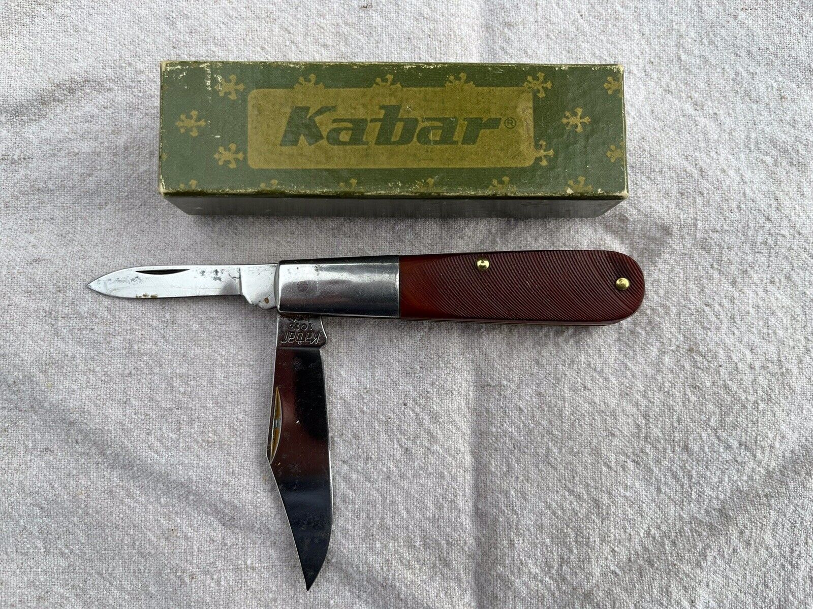 Vintage Kabar 2 Blade Barlow 1013 Ka-bar Folding Knife With Vintage Kabar Box