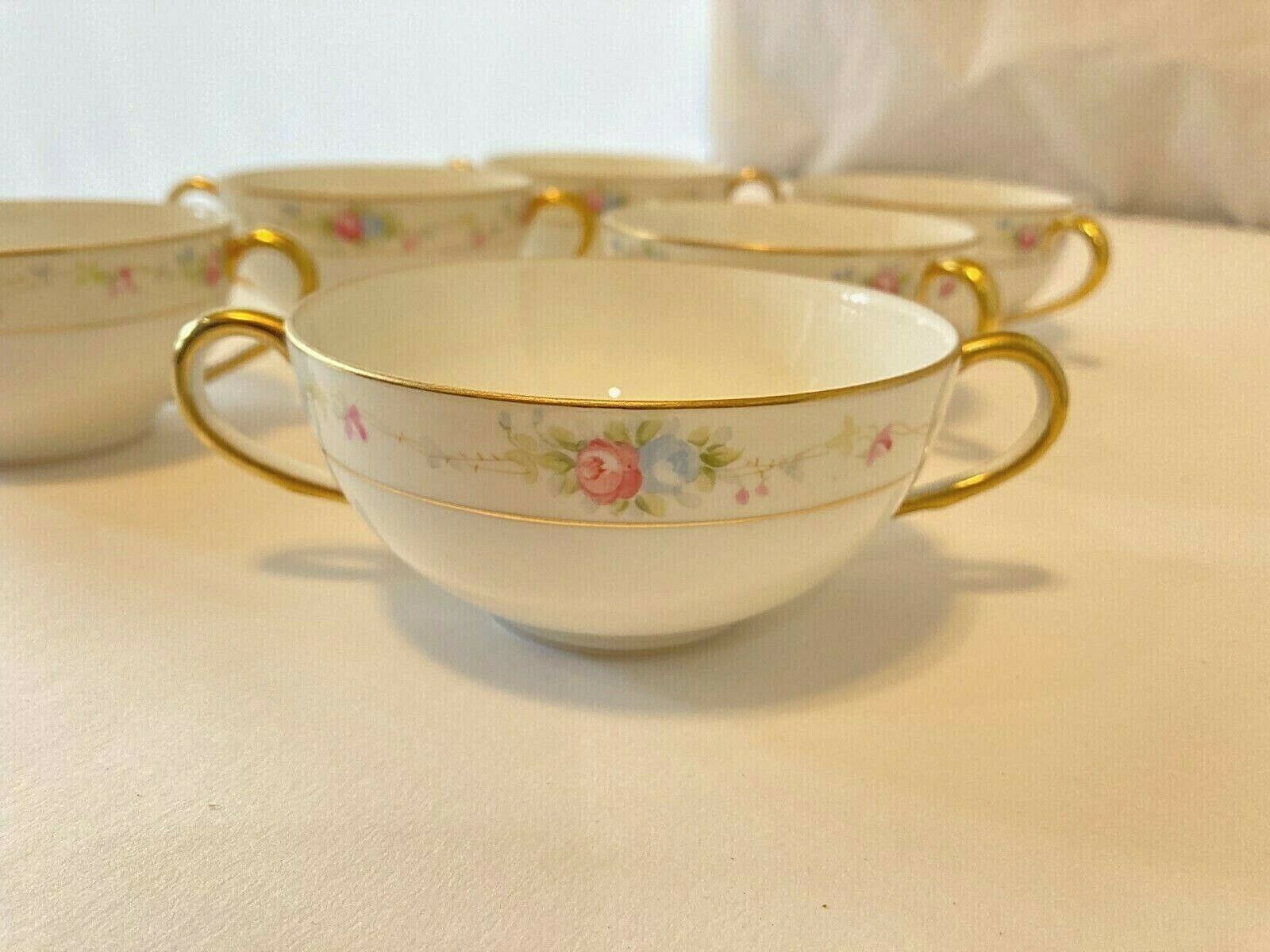 Set 6 Noritake Marguerite Nippon Bouillon 2 Handle Gold Flower Cup Rare Vintage 