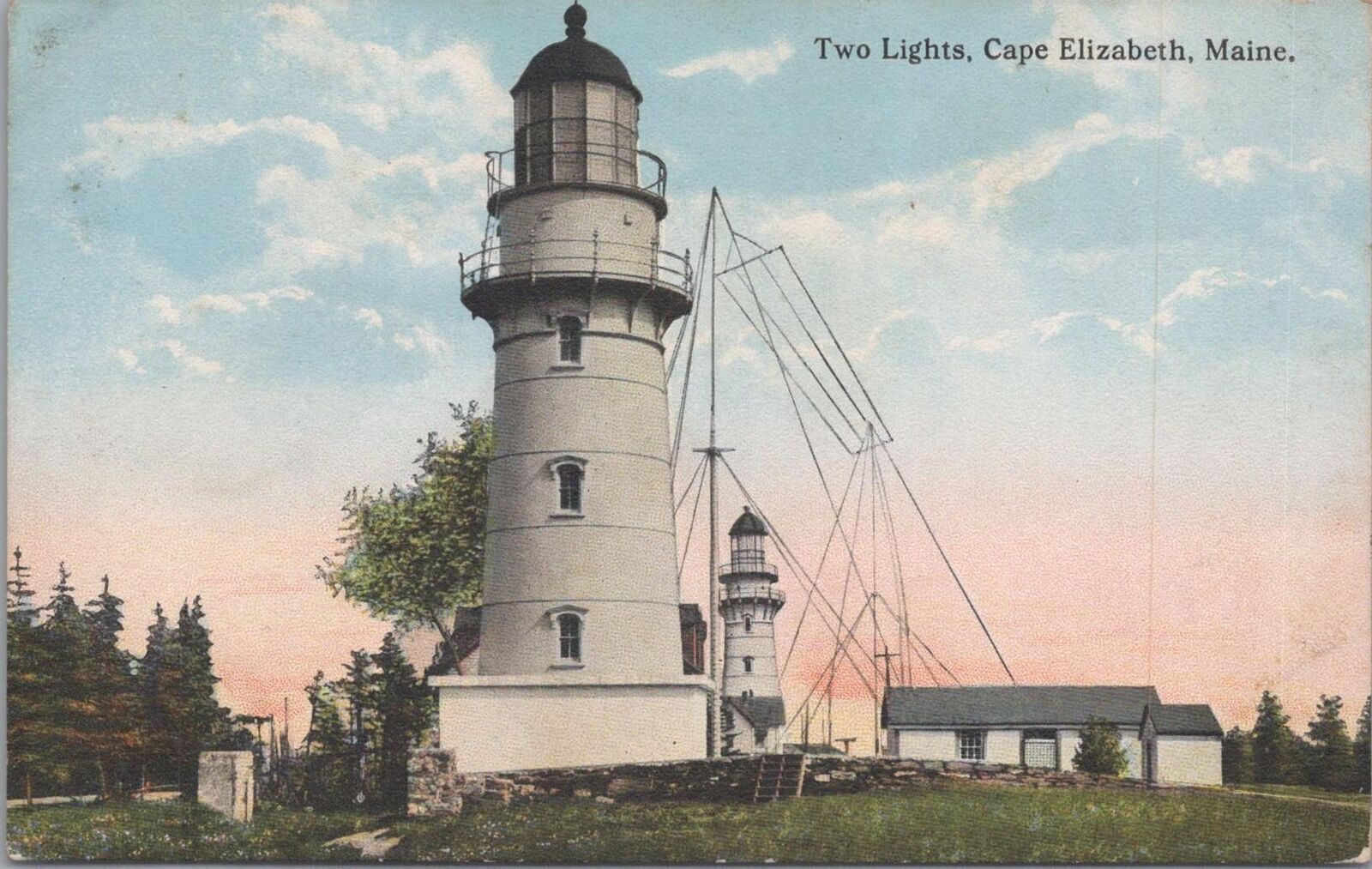 Postcard Lighthouse Two Lights Cape Elizabeth Maine ME 