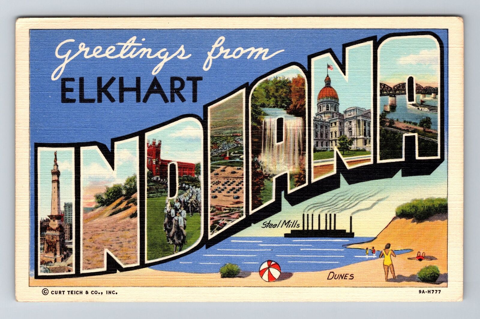 Elkhart IN-Indiana, LARGE LETTER Greetings Vintage Souvenir Postcard