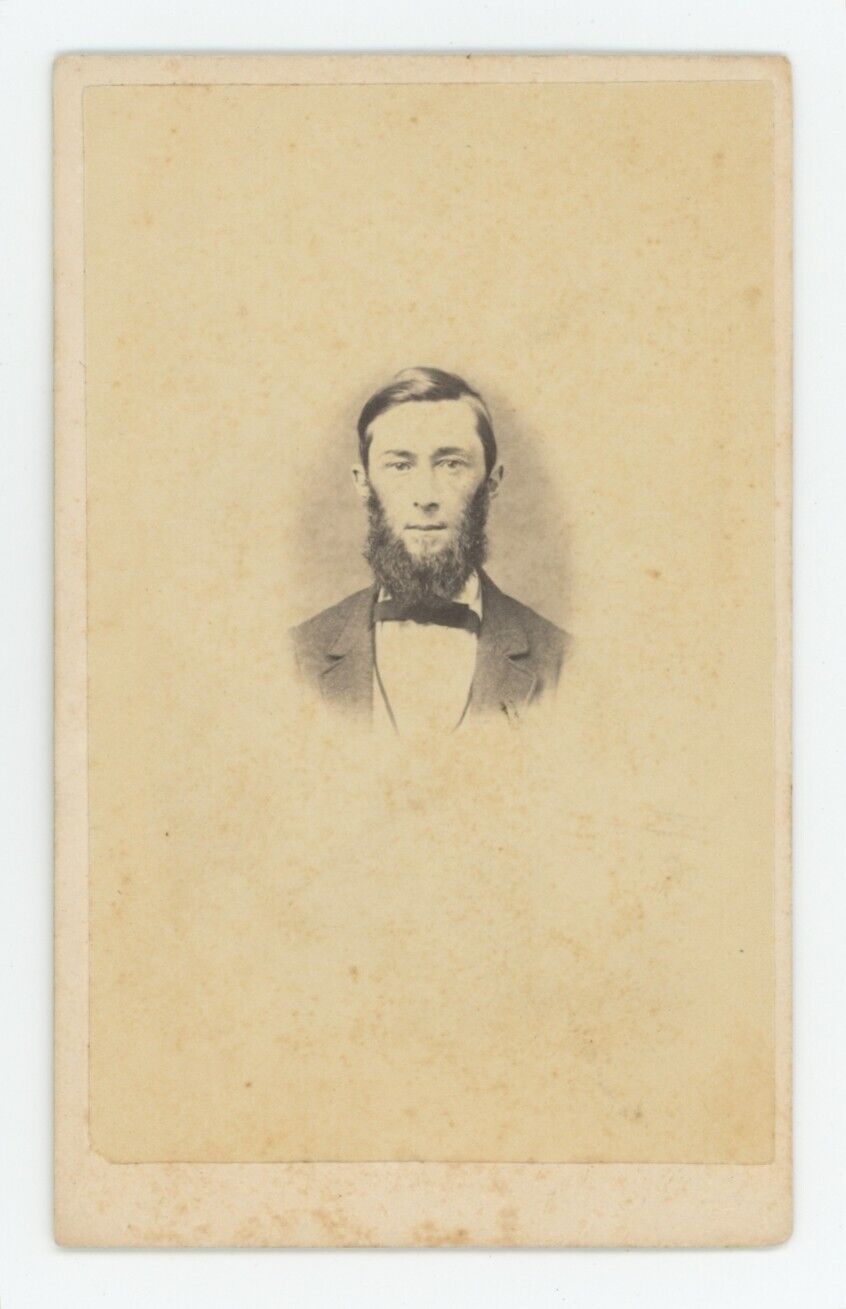 Antique CDV Circa 1860s Handsome Young Man With Impressive Shenandoah Chin Beard
