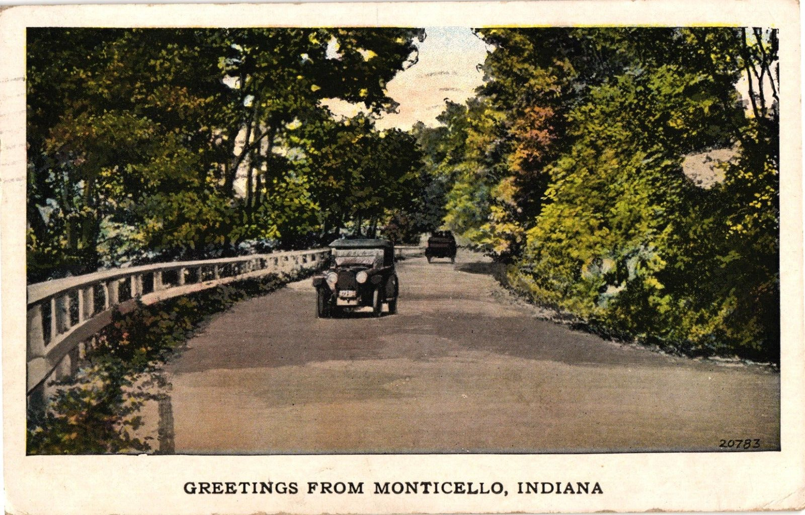 Greetings from Monticello Indiana White Border Postcard Posted 1933