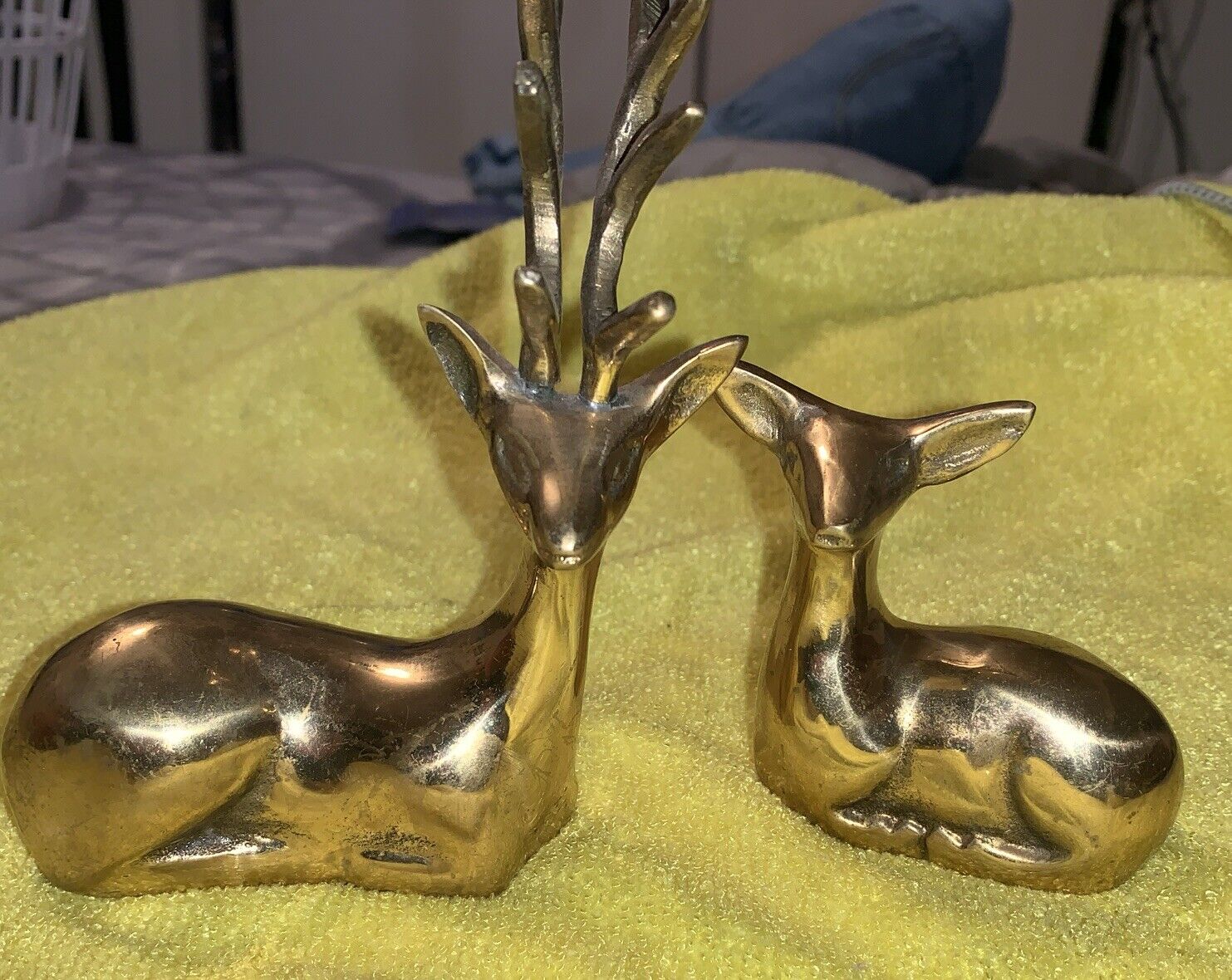 Vintage Solid Brass /Smooth Finish  Buck & Doe Figurines