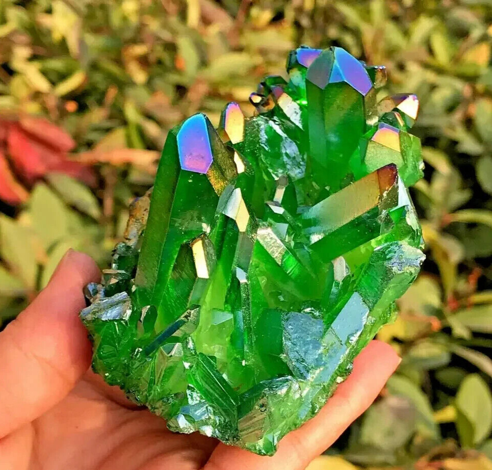 80-100g Aqua Aura Green Cluster Titanium Geode Quartz Crystal Mineral Specimens