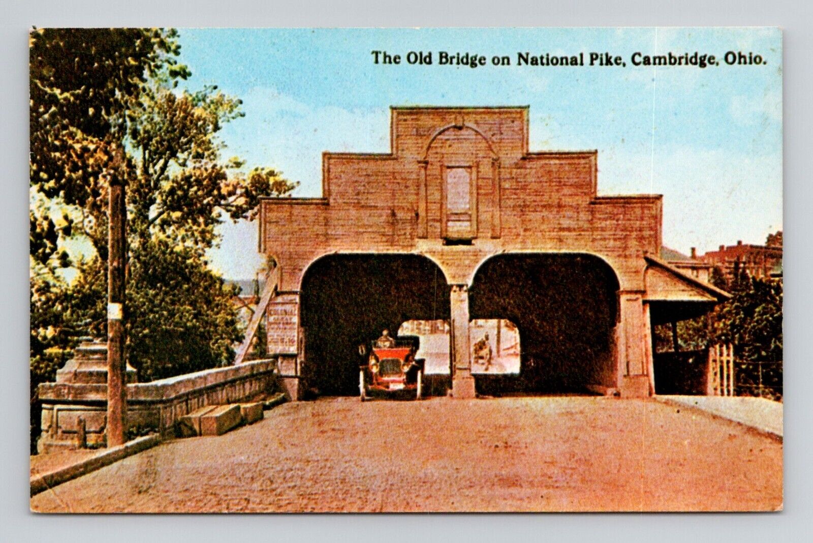 Postcard National Pike Bridge Cambridge Ohio, Vintage Chrome F18